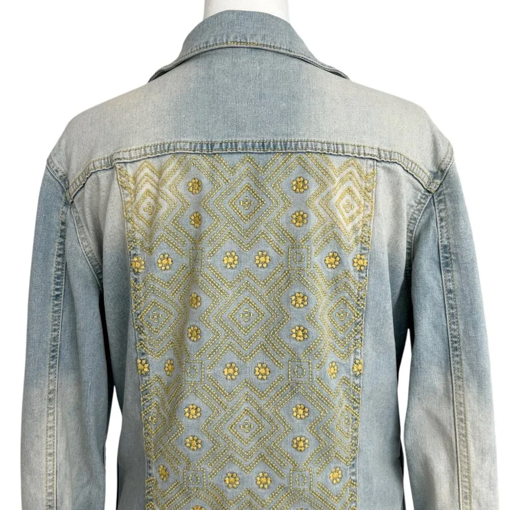 LuLaRoe Jaxon Light Wash Embroidered Denim Jacket (S)